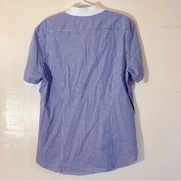Michael Kors Slim Fit Blouse Blue White Check Collared & Fitted Sz Large - Picture 5 of 6